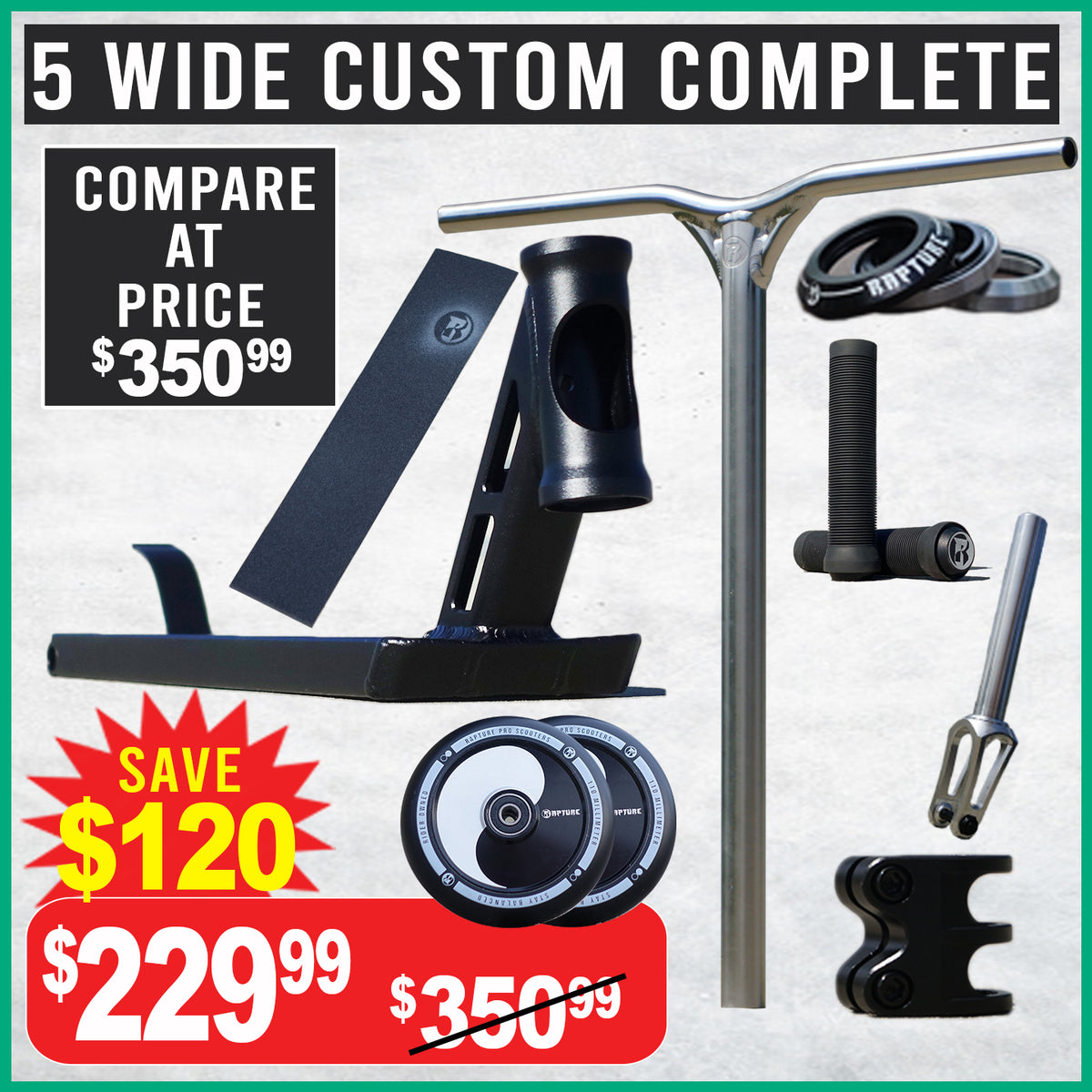 Rapture Rides Complete 5 WIDE Custom Complete – RaptureProScooters
